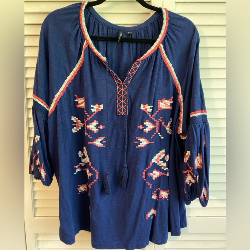 Blue and Pink Peasant Blouse